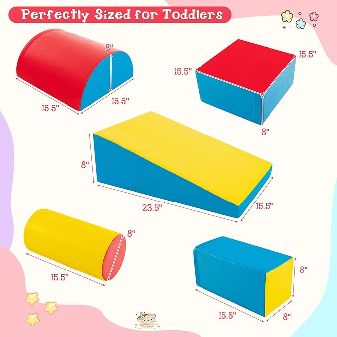 Costzon Climbing Toys for Toddlers, 5 Pieces Soft Foam Block Play Structures Infants Climbers for Child Development, Waterproof Indoor Crawl and Climb Foam Play Set for Kids Preschool Baby