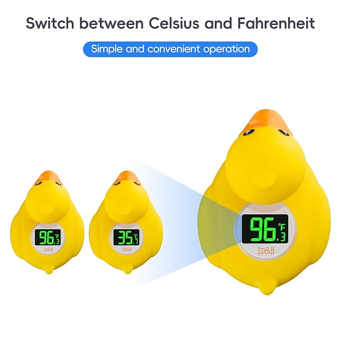 b&h Baby Bath Thermometer - USB Rechargeable, Instant & Accurate Temperature Readings, Waterproof, Digital Water Temperature Monitor for Newborns & Toddlers (Classic Charging Duck)