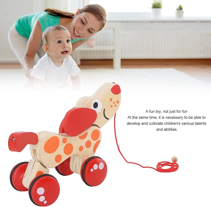 Push Pull Toy Puppy, Wooden Puppy Walk Along Toy Pine Push Pull for Toddlers Sturdy Balance, Wooden Hound Dog Walk A Long Puppy Wooden Pull Toy for Walking Toddlers (Type 1)