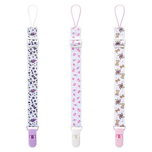 Cute Adult Pacifier Clips: Pacifier Holder Clip with Convenient Hook Loop - Bad Rock Bunny & Rabbit Windmill Puppy - 17 Inch Long 3 Pack Set