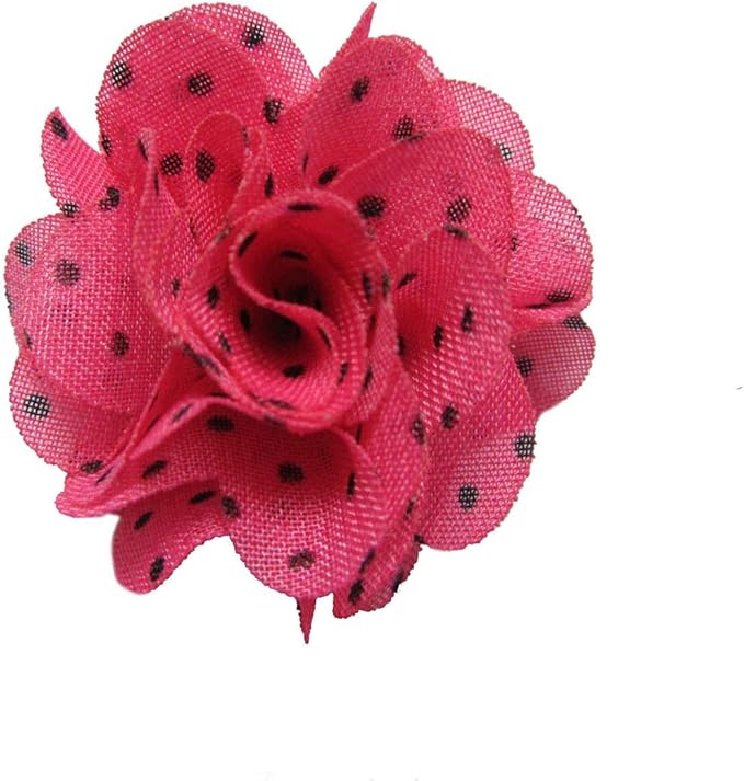 YYCRAFT 30 pcs Chiffon Flower with Dots Prints for Baby Girls Flower Headband Bows DIY Craft,Party Decoration(1.5",Hot Pink Dots)