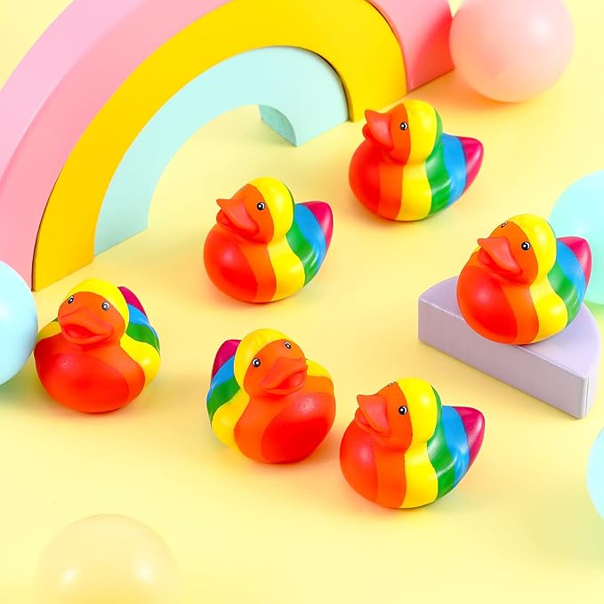 DEEKIN Rainbow Rubber Ducks Bulk Mini Cruise Rubber Duckies Set Bathtub Ducky Decorations for Rainbow Colorful Birthday LGBT Party Favors Gift(100 Pcs)
