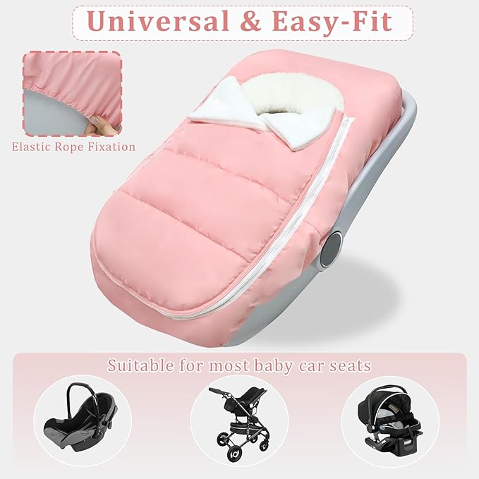 Car Seat Cover Baby Winter, Waterproof Carseat Covers Newborn Girl, Windproof Infant Car Seat Cover Warm & Breathable Use Universal Pink