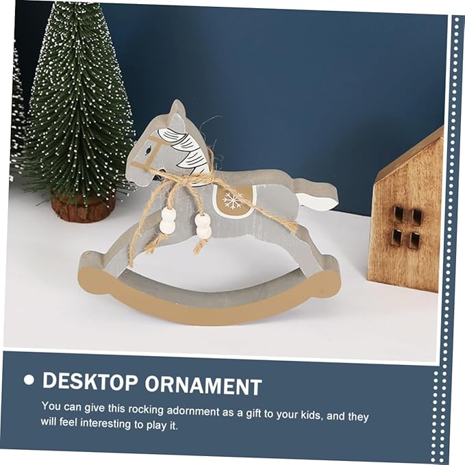 Mini Rocking Horse Desktop Ornament Wooden Rocking Horse Decor for Kids Room Table Decoration Christmas Party Accent