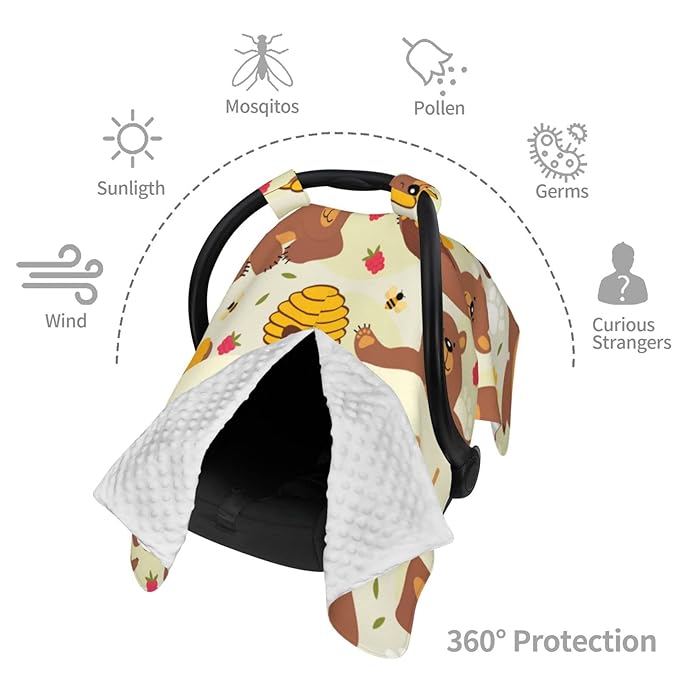 Personalized Baby Car Seat Cover Canopy with Name for Girls Boys Custom Bear Baby Carrier Covers