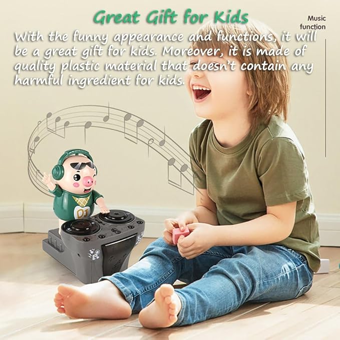 Miracland DJ Pig - Funny Musical Toy for Toddlers, Scratch DJing Dancing Piggy With Dynamic Music and Colorful Lights