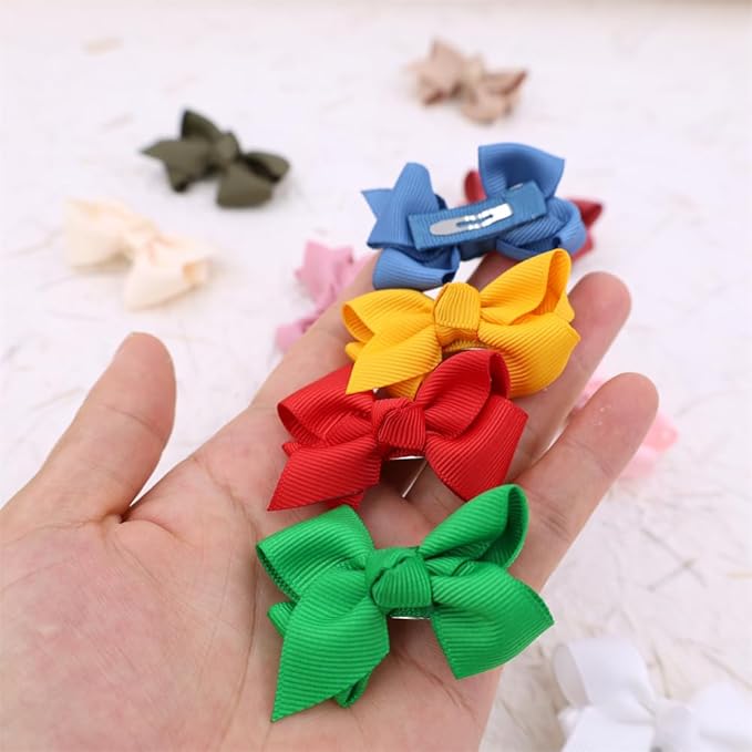 12 PCS Baby Bow Bangs Hair Clips Tiny Snap Clip for Infant Toddler Girl Mini Grosgrain Ribbon Hair Bow Barrettes Girls Hair Accessories (2.2" Jojo bow clips 12 Colors)