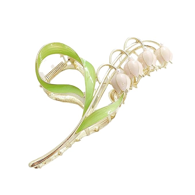 1PC Pink Gold Lily of The Valley Flower Hair Clips, Large Metal Claw Clip,Orchid Clamps,Lily Jaw Clamp Styling Accessories for Thick Thin Clips and Barrettes