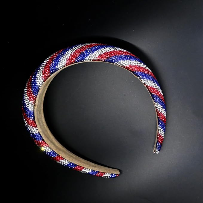 4th of July Rhinestone Headbands for Girls Red Blue White Rhinestone Sparkle Head Band Patriotic Hair Accessories for Women