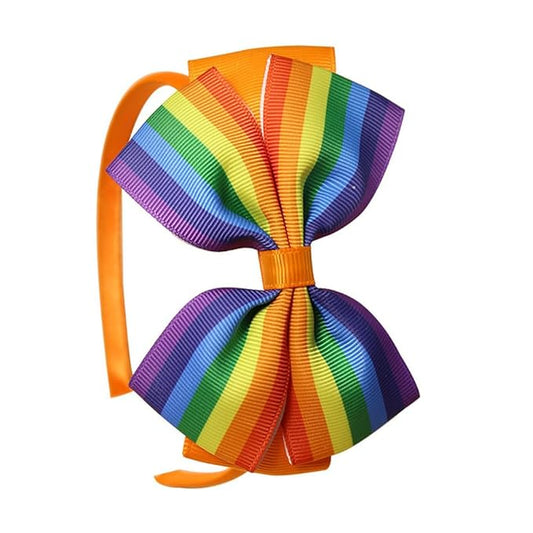 Baby Girl's 4 Inch Double Layer Bow knot Headband Pure Color Ribbed Band Hair Hoop (Rainbow Orange)