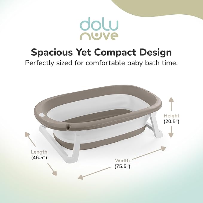 Dolu Nuve Foldable Baby Bathtub, Collapsible Infant and Toddler Bath Tub with Non Slip Feet, Portable Design for Bathroom or Travel, Stone Grey