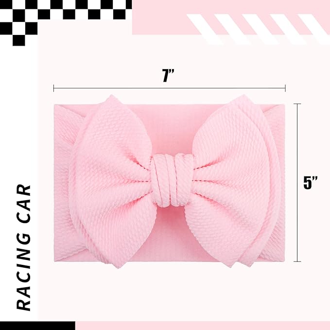 YanJie 2PCS 7’’ Light Pink Bows for Baby Girls Checkered Headband Double Layered Bow Infants Toddler Hair Accessories Newborn Headbands Baby Clothes