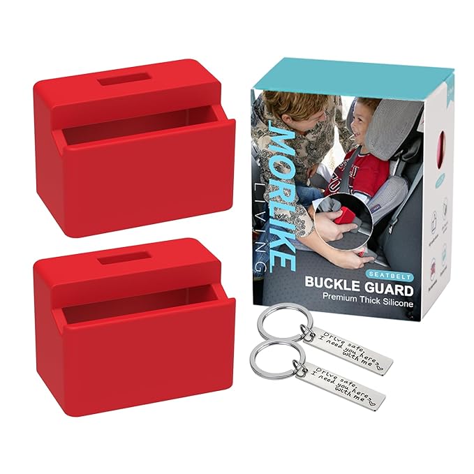 Morlike Silicone Seatbelt Secure Buckle Safety Cover Lock | Keep Children Safe in Car Seat and Prevent Kids from Accidentally Unbuckling | Buckle Guard Fits Almost Vehicles (red,2PACK)