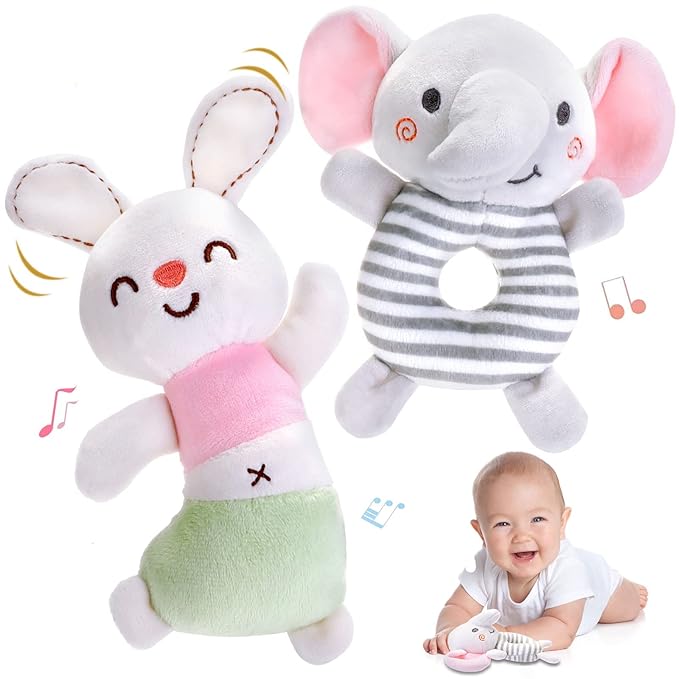 FPVERA Baby Rattles 0-6 Months: Soft Rattle Toys for Newborns, Plush Stuffed Animal Rattle for Infants, Toddlers Boys Girls Shower Gift