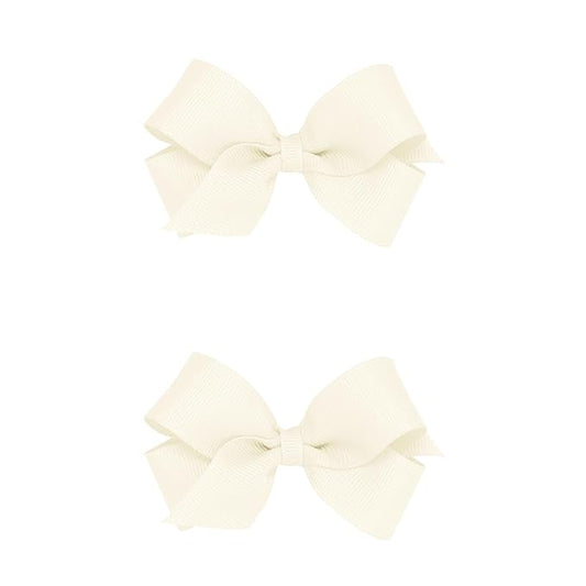 Wee Ones Girls 2 Pack Grosgrain Hair Bows with Plain Wrap Centre on a Wee Stay No Slip Clip, Mini, Antique White