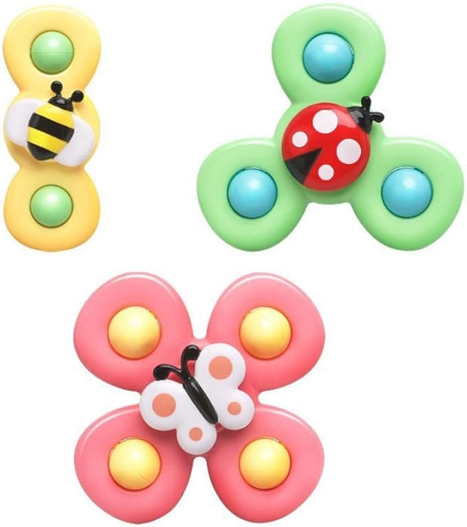 Yummy Baby 3PCS Suction Cup Spinner Toys for Girls and Boys Ages 18 Month+, Perfect for Birthday Gifts, Sensory Bath Toys for Toddlers (3 Pack) (Set 6)