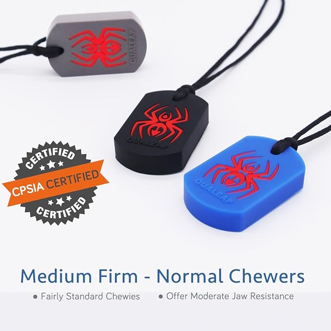 Spider Sensory Chew Necklace for Kids - Chewing Necklace Teething Necklace Teether Necklace Chew Toys - Chewing, Autism Sensory Teether Toy (Standard Firm - Normal Chewer)