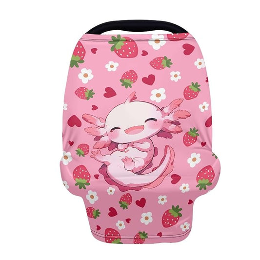 Axolotl Car Seat Covers Canopy Cover - Multi-use Cover Pink Strawberry Carseat Canopy, Breathable Breastfeeding Cover, Reusable Car Seat Covers for Bbies
