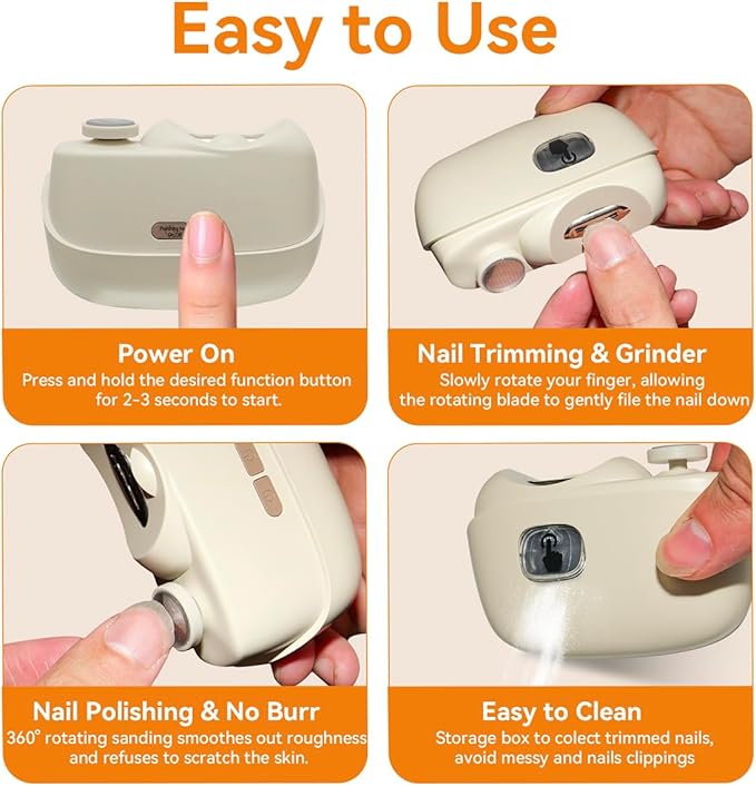 Electric Nail Clipper for Baby, Seniors, Kids, Automatic Finger Nail Cutter Trimmer Machine, 2-in-1 Rechargeable Nail Cloppers with LED Light and Storage Box, 2-Speed Nail Polisher for Children Type-C