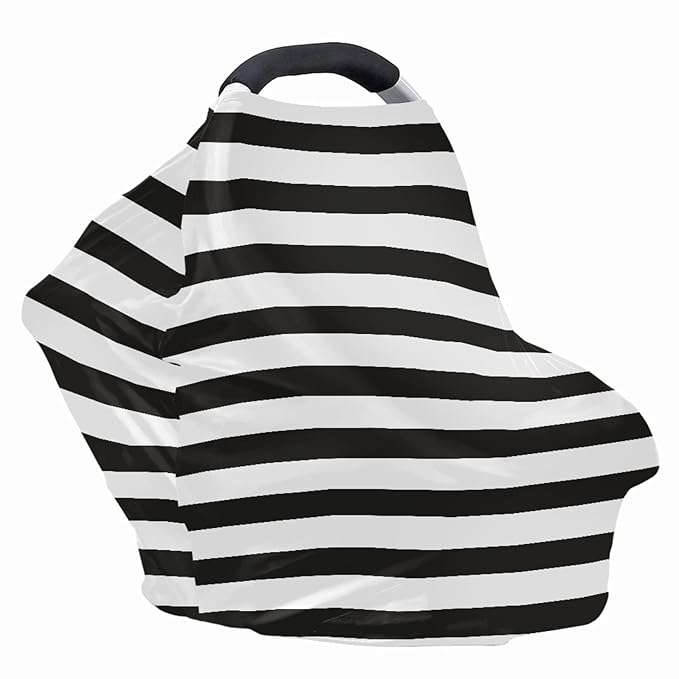 Coldinair Black White Stripes Print Baby Car Seat Covers Ultra Soft Stretchy Carseat Canopy for Babies,Multi- use Breastfeeding Nursing Covers/Shopping Cart Cover