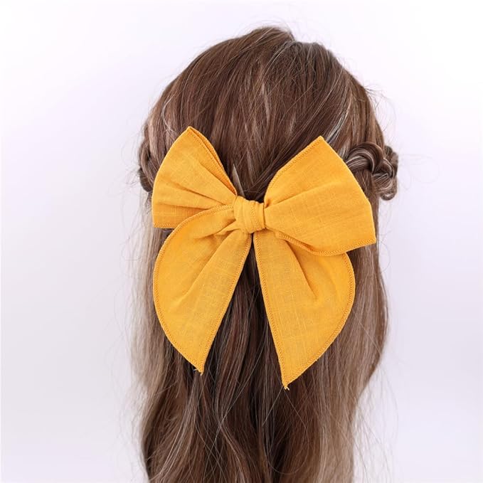 12 PCS Large Fable Bow Hair Clip for Little Girl Kids Linen Velvet Hair Bows Barrettes Alligator Clips Baby Mom Women Hair Accessories (Linen 6 and Velvet 6)