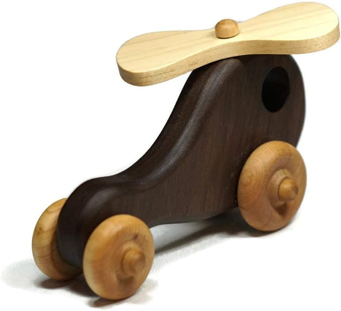 Wooden Toy Helicopter Push Toy – Handmade Natural Wood Helicopter for Toddlers & Kids, Classic Gift Toy for Everyday Play