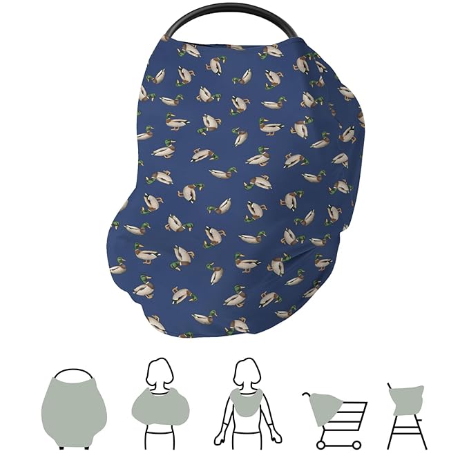 Wild Ducks Mallards Baby Car Seat Covers Mallard Duck Lake Pond Stretchy 5-in-1 Cover Adjustable Car Canopy Breastfeeding Cover Vintage Duck Hunting Breathable Nursing Cover-Up