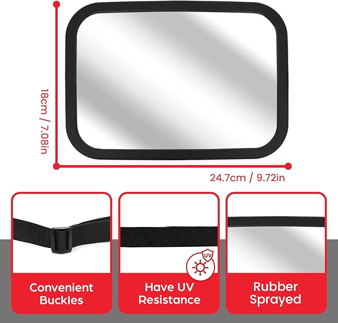 Baby Car Mirror for Rear Facing Infant with Wide Crystal Clear View, Shatterproof, Adjustable, Safety and Stable, Crash Tested and Certified 2Pcs (Black)