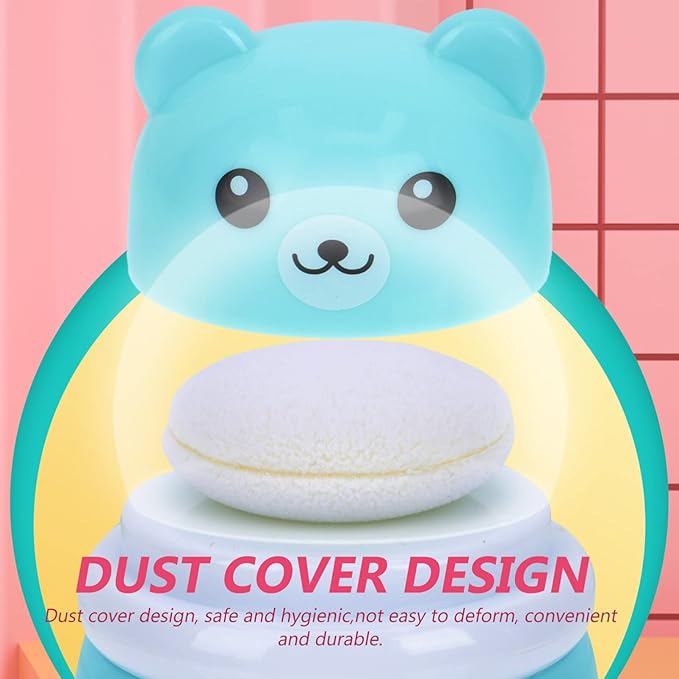 SOLUSTRE Puff Box Cartoon Baby Talcum Box Lovely Bear Shape Empty Box Baby Body Puff Sponge Box Case Container, Blue