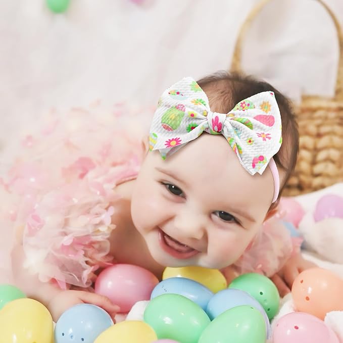 Easter Girls Headbands Bows for Toddler Girls Easter Bunny Ears Hair Bow Baby Girl Headbands with Bows Rabbit Egg Infant Easter Gifts 4 pcs