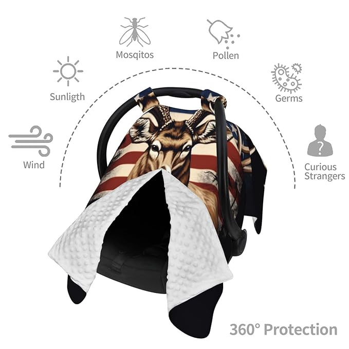 American Flag Deer Baby Car Seat Canopy and Nursing Cover for Breastfeeding Multi-Use Cover Lightweight Infant Stretchy Carrier Carseat Winter Cover for Newborn Girls Boys