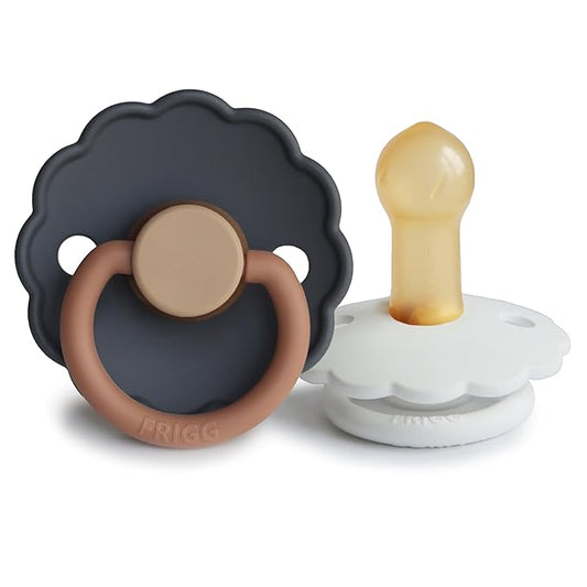 FRIGG Daisy Natural Rubber Baby Pacifier | Made in Denmark | BPA-Free (Aurora/Bright White, 6-18 Months) 2-Pack