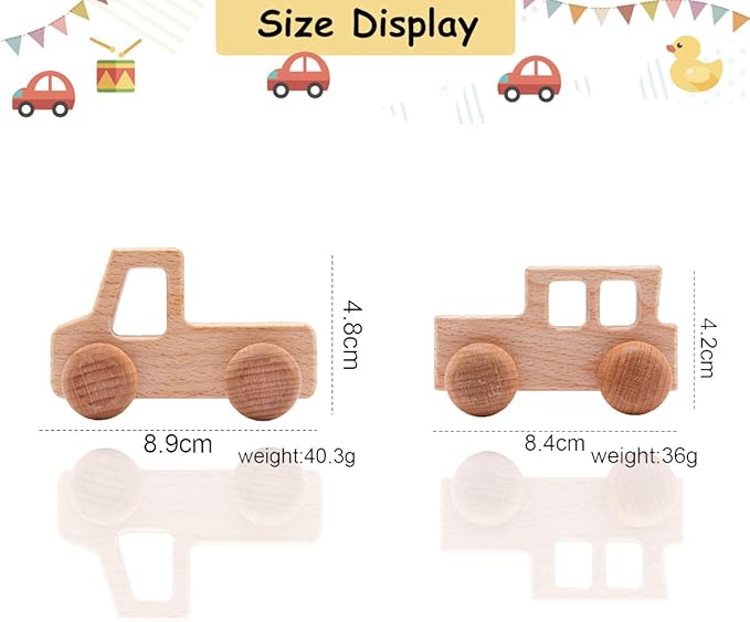 2PC Truck Shape Wooden Rattles Baby Teether Toys Montessori Inspired Teething Push Toys Perfect Shower Gift for Baby