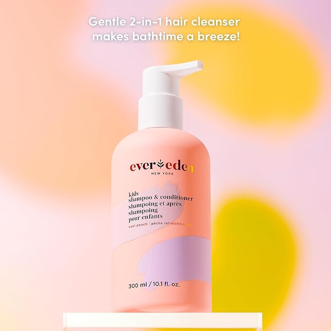 Evereden Mini Kids Shampoo and Conditioner 2-in-1: Cool Peach, 1.7 fl oz. | Vegan, & Gentle Care for Kids | Toddler Shampoo and Conditioner for Healthy Scalp & Hair | Travel Size | Age 4+