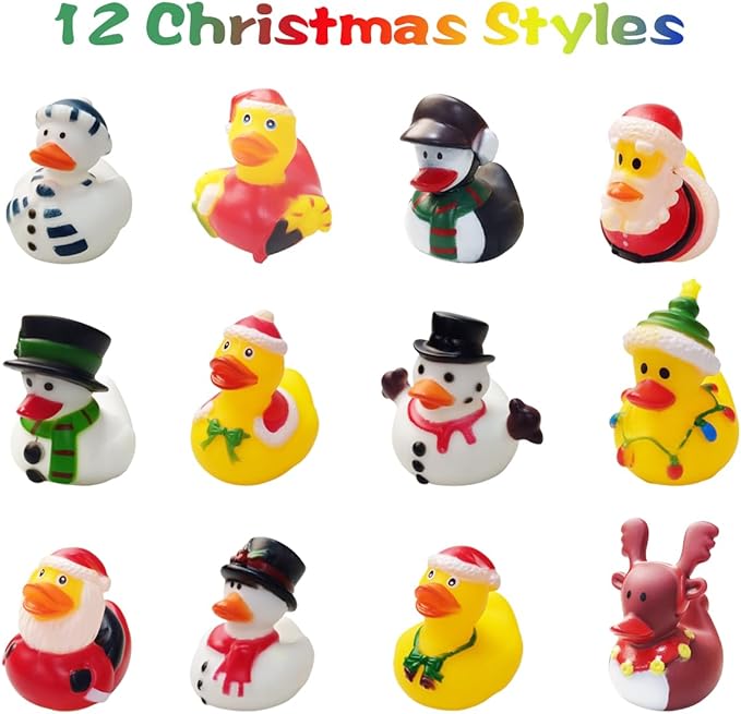Anditoy 24 Pack Christmas Rubber Ducks Bath Toys for Kids Boys Girls Toddlers Christmas Party Favors Stocking Stuffers Gifts