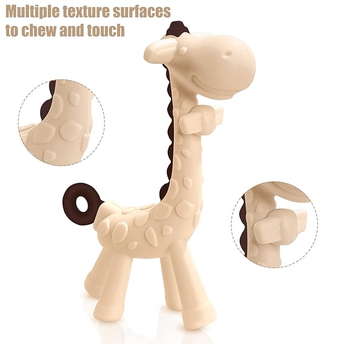 SHARE&CARE Mother's Day, Mom Gifts Silicone Giraffe Baby Teether Toy with Storage Case, for 3 Months Above Infant Sore Gums Pain Relief, Baby Teething Toys, Women Gift for Mom, Wife, Her (Cream)