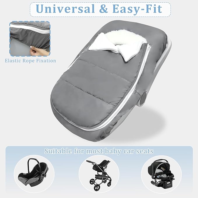 Car Seat Cover Baby Winter, Waterproof Carseat Covers Newborn Boy, Windproof Infant Car Seat Cover Warm & Breathable Use Universal Grey