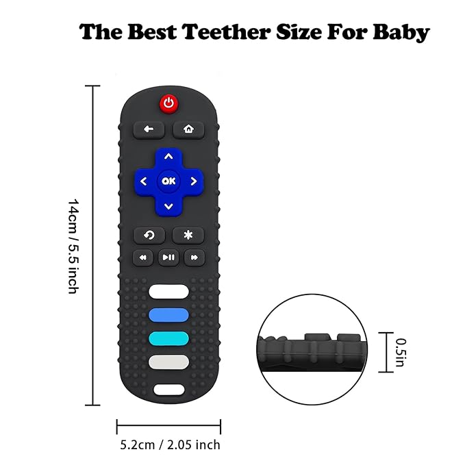Silicone Baby Teething Toys, TV Remote Teethers for 6-12-18 Months Infant, TV Remote Control Shape Toddlers Silicone Teethers, Chew Toys for Boys and Girls (Black)