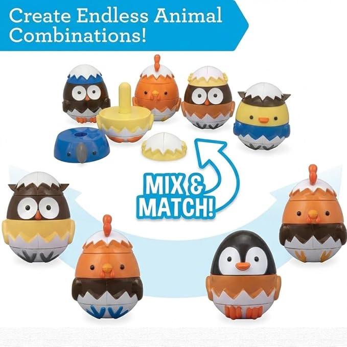 Egg Stacking & Sorting Animal Toys, Mix & Match Hatching Nesting Dolls (4 Farm Friends)- Fine Motor Skill Shape Sorters, Preschool Color Building Game Puzzle- Baby, Toddlers or Kids Montessori Gift