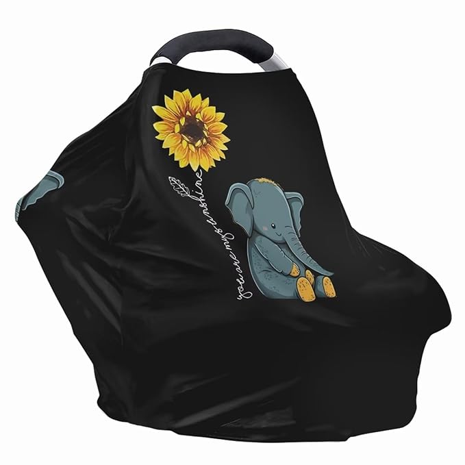 Upetstory Sunflower Elephant Nursing Cover Baby Car Seat Covers Multi-use Carseat Canopy for Babies,Stretchy Infant Carseat Cover Breastfeeding Cover Shower Gifts