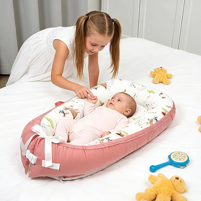 Baby Lounger | Organic Cotton Infant Support Cushion | Reversible, Adjustable & Portable Floor Cushion | Soft, Breathable, Washable Cover