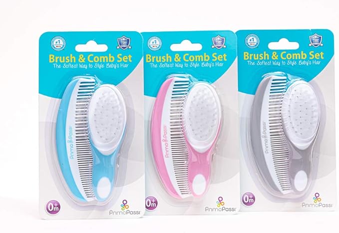 Primo Passi - Comb and Brush Set | Baby Hair Brush and Comb Set for Newborns and Toddlers, Baby Girl and Baby Boy (Blue)