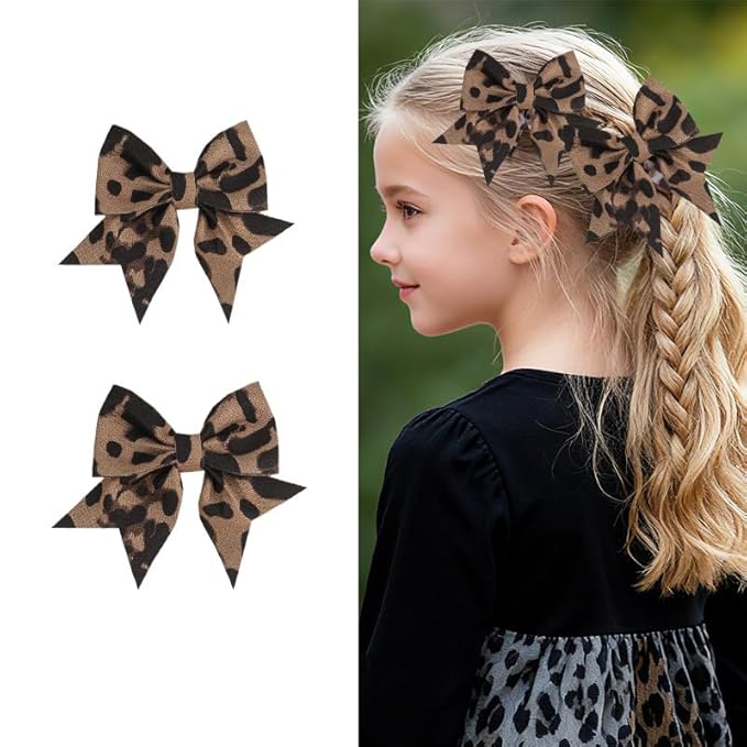 Baby Girls Leopard Bow hairpin girls bow Hair Accessories for women.(FJ65-Leopard B)