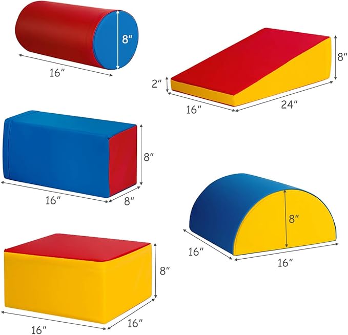 Costzon Crawl and Climb Play Set, Colorful 5 Piece Lightweight Foam Shape for Climbing, Crawling & Sliding, Safe Soft Block for Preschoolers, Baby, Kids (Ruby Red)