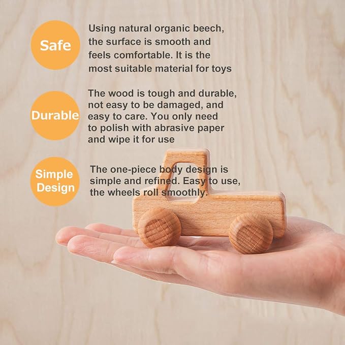 2PC Truck Shape Wooden Rattles Baby Teether Toys Montessori Inspired Teething Push Toys Perfect Shower Gift for Baby