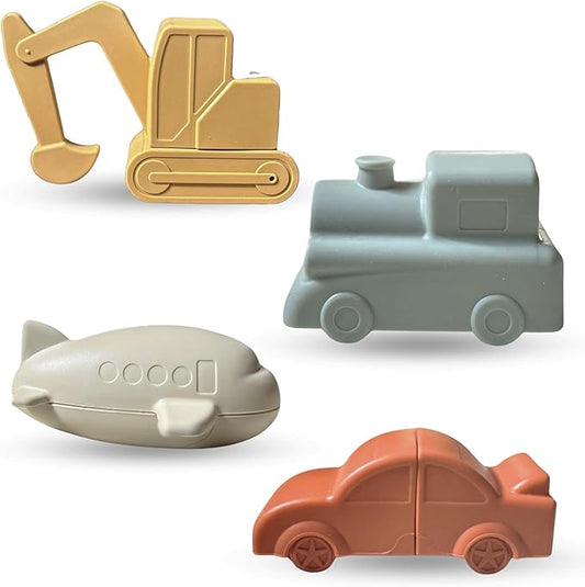 Brooklyn Neutral Vehicle Bath Set, Non Toxic Aesthetic Toys for Baby and Toddler, Includes a Car, Plane, Excavator and Train, Perfect for Bathtub, Water Tables, and Beach Play