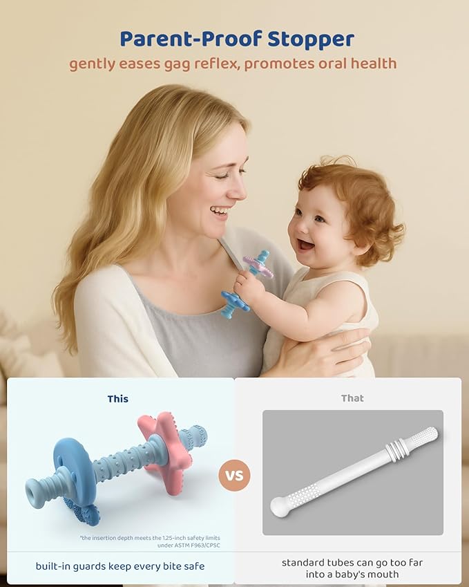 Baby Teething Toys for 3–12 Months, Food-Grade Silicone Hollow Tube Teether Stick, BPA-Free & Multi-Textured, Gum Massage, Sensory Development & Teething Relief, SeaBite