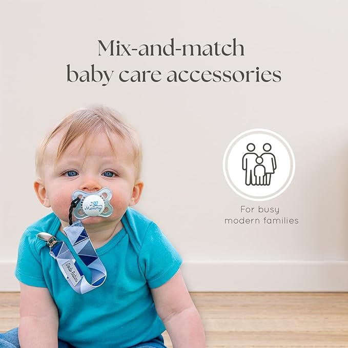 Dodo Babies Pacifier Clip & Teether Toy Set - Universal Pacifier Holder Loop - Silicone Teethers for Baby Teething Toys - 6 Piece Set, Blue & Gray