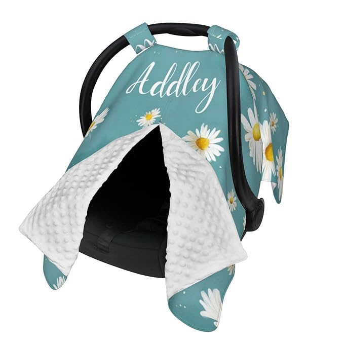 Daisy Personalized Baby Car Seat Canopy – Custom Name Minky Opening Nursing Cover, Soft Infant Carseat & Stroller Cover for Newborn Boys and Girls
