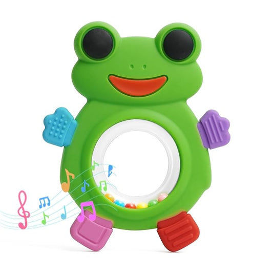 Baby Teething Rings Toys,Over Sized of A Frog Infant Toys Relief Teethers for Babies 3-6-12-18 Months,Sensory Toys Rattle Teether Silicone Teether Relief Chew Soothing,BPA Free